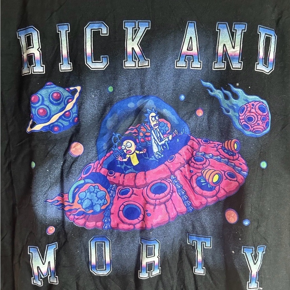 Rick and Morty Adult Swim T shirt UFO Space Black Large